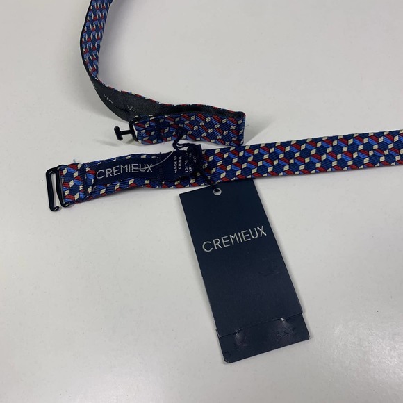 CREMIEUX Navy Blue & Red Hex Geometric Print Silk Bow Tie - NWT - Picture 4 of 5